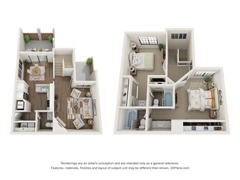 Floor plan for 2 beds, 2.5 baths, 1182 sqft